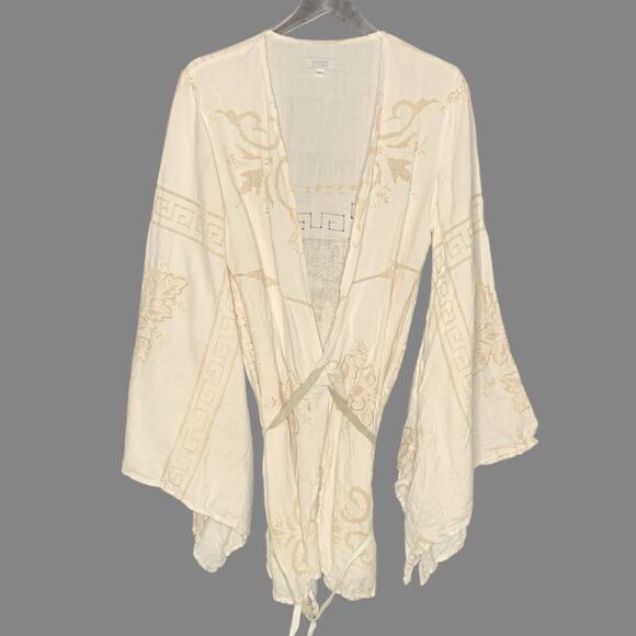 Katharine Story M Cream Short Kimono Jacket Embroidered Floral Breathable *flaw - Picture 1 of 8